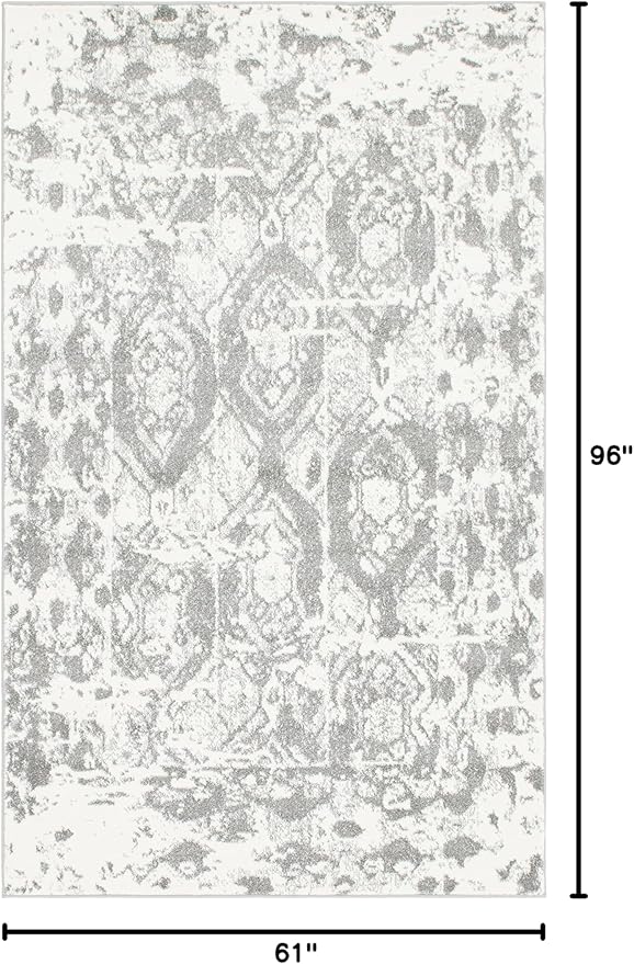 Unique Loom Rosso Collection Vintage, Geometric, Bohemian, Traditional, Distressed, Southwestern Area Rug, Rectangular 5' 0" x 8' 0", Light Gray/Ivory