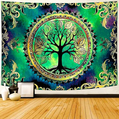 Delur Tree of Life Tapestry Green Nature Bohemian Mandala Spiritual Tapestry Wall Hanging Mystical Landscape Hippie Psychedelic Headboard for Bedroom Living Room Home Decor (51.2" x 59.1")