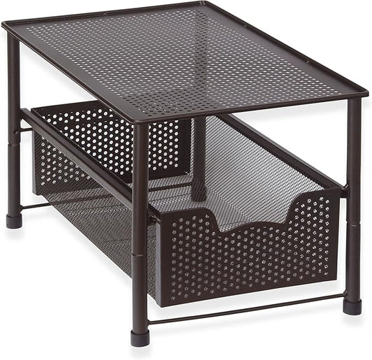 Simple Houseware Stackable Under Sink Cabinet Sliding Basket Organizer Drawer, Bronze