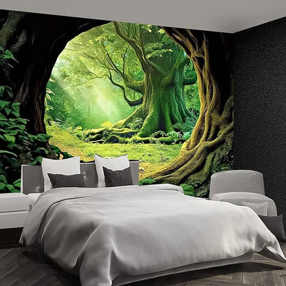 FENDROM Tree Cave Tapestry,Misty Forest Fairy Tale Wall Hanging Natural Jungle Sunshine Through Scenery Aesthetic tapestries for Living Room Bedroom Office Spring Decoration