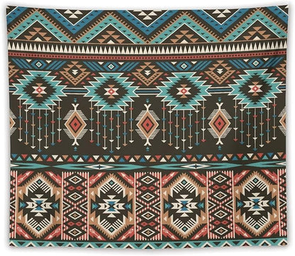 HZOHNAGO Aztec Tapestry Turquoise Blue and Brown and Native American Tribal Pattern Printed Wall Tapestry Wall Hanging for Bedroom Living Room Dorm 60" W x 50" H