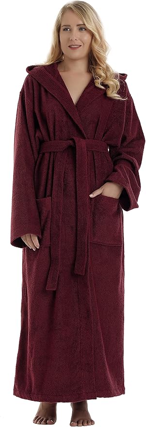 Arus Women's Pacific Hooded Turkish Cotton Bath Robe with Full Length Options
