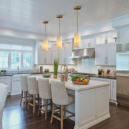 Alabaster Pendant Light Kitchen Island, H-9.5in Brass Pendant Light Fixtures with Natural Marble Shade, Adjustable Ceiling Pendant for Dining Room, Living Room, Bedroom & Bathroom