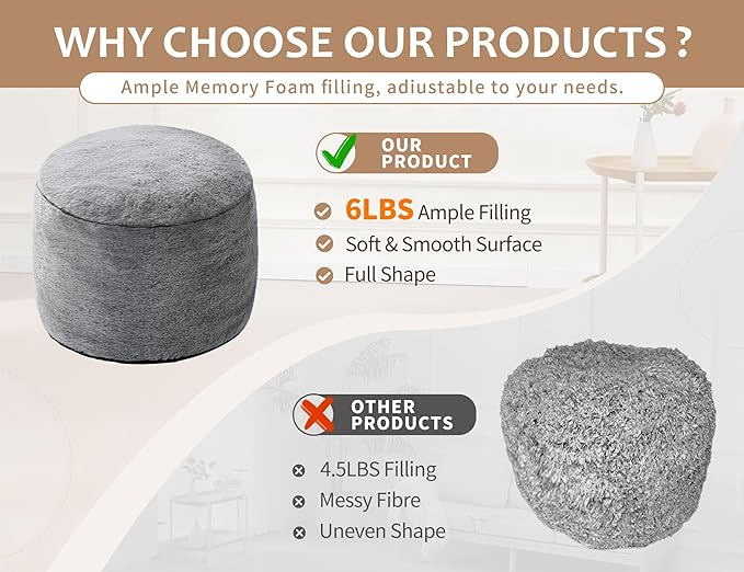 Pouf Ottoman Foot Rest 20"x15" Footstools and Ottomans Small with Filling Cream Small Beige Ottoman Foot Rest Ivory Poofy Ottom Stool Soft Poofs/Ottomans Furniture Living Room Ottom Footstool