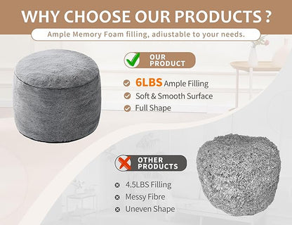 Boho Ottoman Living Room Furniture 20"x15" Large Round Ottomans Pouf Couch Foot Rest Grey Pouf Ottoman Foot Rest with Foam Chunk Filling Pouffe Ottomans Stuffed Foot Rest Poufs for Couch