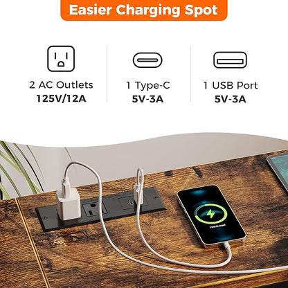 SUPERJARE 78.7 Inch Console Table with Outlet, Sofa Table with Charging Station, Narrow Hallway Entryway Table, Behind Couch Table, for Living Room, Rustic Brown