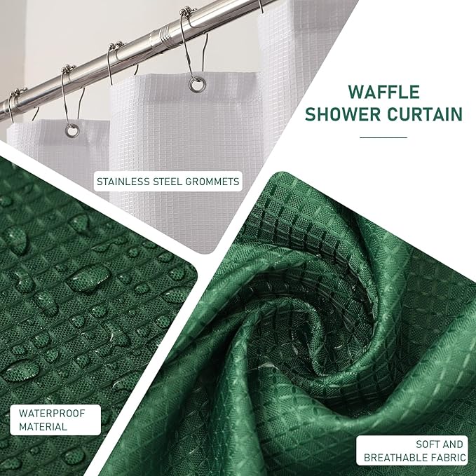 Dark Green Bathroom Accessories Set with Wicker Trash Can Shower Curtain and Rugs,Bathroom Sets Small Waste Basket Bathroom Trash Can for Bedroom Bathroom