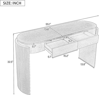 55" Sofa Table with Oval Top and 2 Drawers, Entryway Console Table with Fluted Design for Hallway,Foyer,Entry and Living Room (Fully Assembled-Navy)