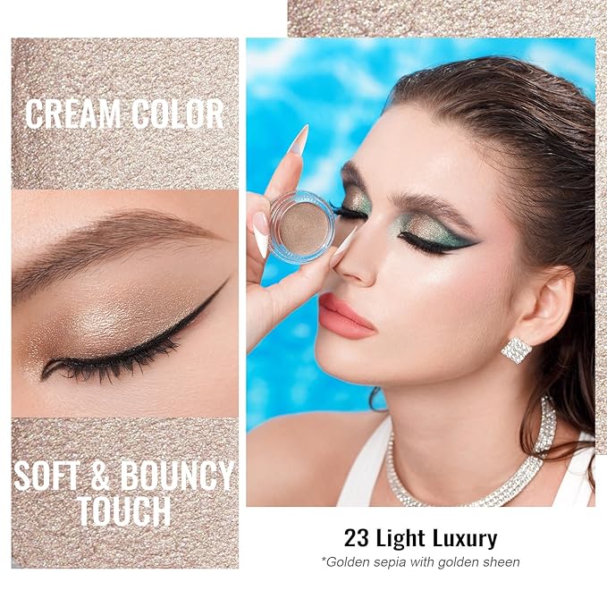 Oulac Shimmer Cream Eyeshadow also for Highlighter Blendable Eye Shadow Waterproof&Long Lasting with Moisturizing Formula Soft Shimmer Eye Make-up,Vegan & Cruelty-Free,6g 23