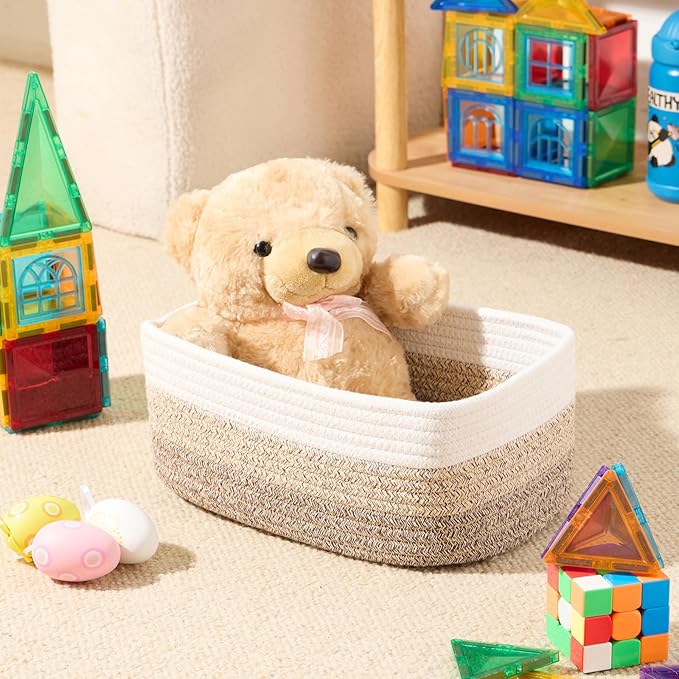 Small Storage Baskets for Organizing | Closet Organizer Bins | Shelf Toy Basket | Woven Rope Baskets | Cube Decorative Box | Shallow Basket |11.5x7.5x4.7”| 4 Packs Gradient Brown