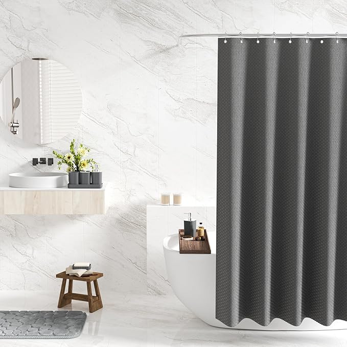 Bathroom Accessories Set- 25PC Grey Bathroom Set, Bathroom Set with Shower Curtain and Rugs, Shower Curtain Set, Toilet Brush, Trash Can, Qtip Holder Dispenser & Soap Dispenser