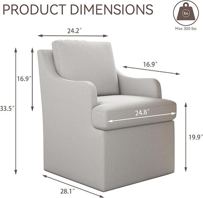 VKNOW Upholstered Dining Chairs Set of 2, Modern Kitchen Chairs Dinner Chairs with 4 Casters, Linen Armchair for Bedroom Reading Room Living Room, Light Grey