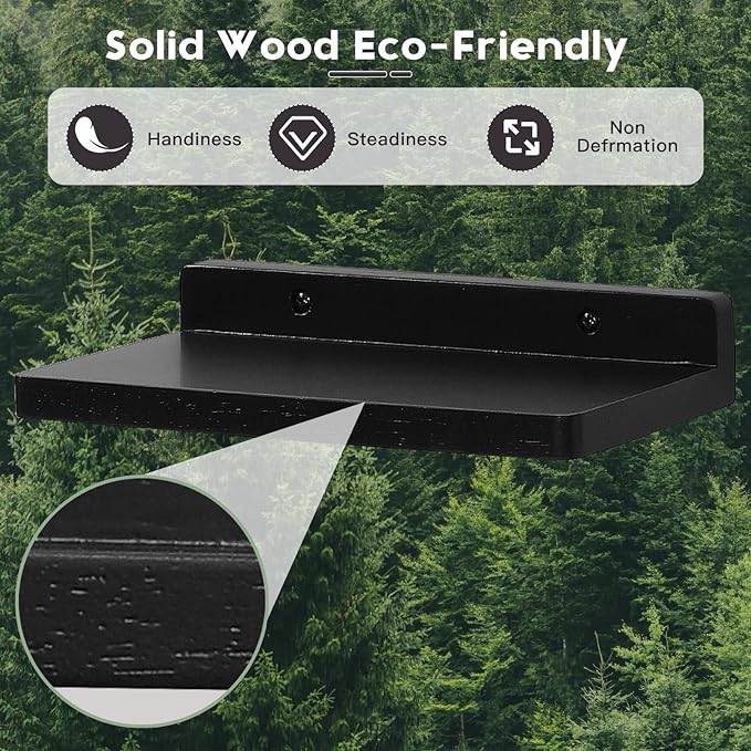 Small Floating Shelf,5 x 8.5 Inch,Set of 3 Small Wall Shelf for Bedroom Living Room Bathroom Kitchen Office (Black)