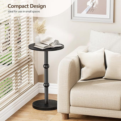 Drink Table, Small Round Side Table for Small Spaces, Modern Accent Round End Tables with Metal Leg, Thickened Wood Pedestal Coffee Tables for Living Room, Bedroom, Narrow Corners,Sofa Couch