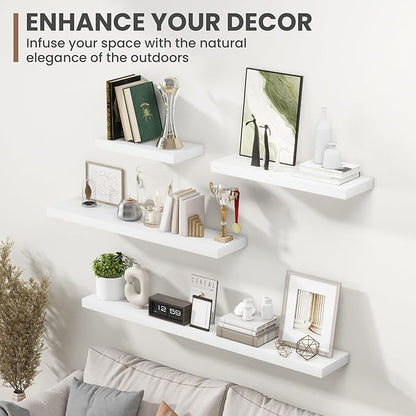 16 Inch Floating Shelves, 8 Inch Deep Floating Shelves for Wall, Hanging Shelf with Invisible Brackets, Deep Shelves for Bathroom, Bedroom, Living Room, White, Set of 2