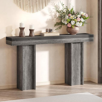 55Inch Farmhouse Console Table,Wooden Rectangular Sofa Table Behind The Couch,Entryway Console Table with Storage for Living Room, Hallway,Entrance (Grey)
