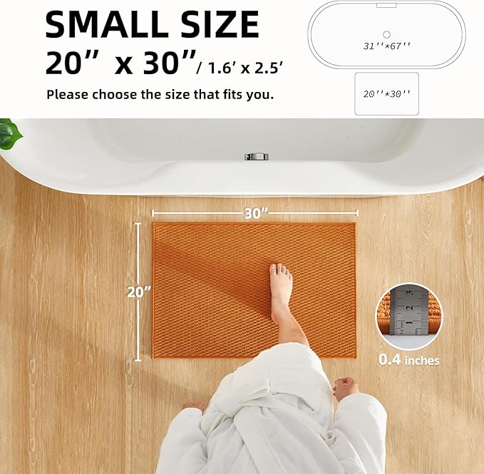 Bathroom Rugs Non Slip Washable, Super Absorbent Thin Bath Mat Small Quick Dry Low Pile Bathroom Rug, Orange 20"x30"
