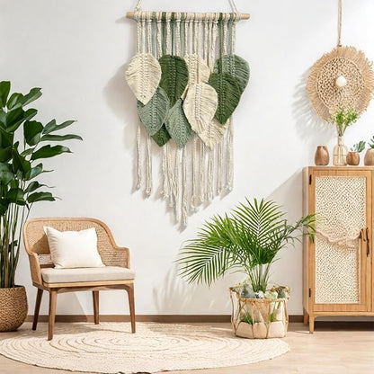 Macrame Wall Hanging Boho Wall Tapestry Handmade Woven Leaf Wall Decor Crochet Wall Art for Home Office Apartment(15.8" W x 31.5" L)