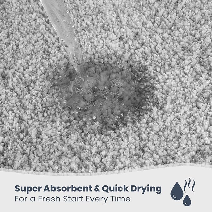 PURRUGS Bathroom Rug Non-Slip Machine Washable 20" x 30", Super Absorbent and Quick Dry Shaggy Microfiber Bath Mat, Extra Soft and Plush Bath Rug for Bathtub, Shower and Sink, Light Grey