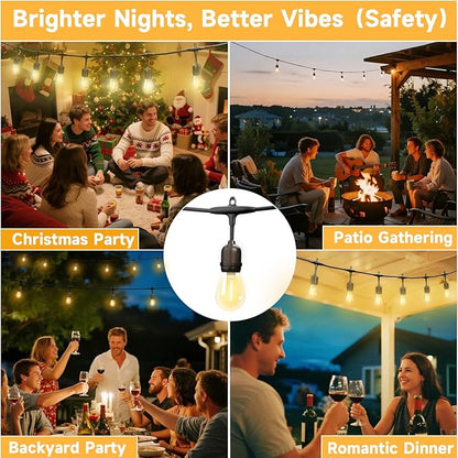 Outdoor Safety String Lights 100FT - 24V 20W Commercial Grade Low Voltage Strand with 40 S14 Shatterproof Bulbs for Tree Garden Yard Cafe Bistro | Warm Yellow 3500K | IP65 Waterproof | UL Listed