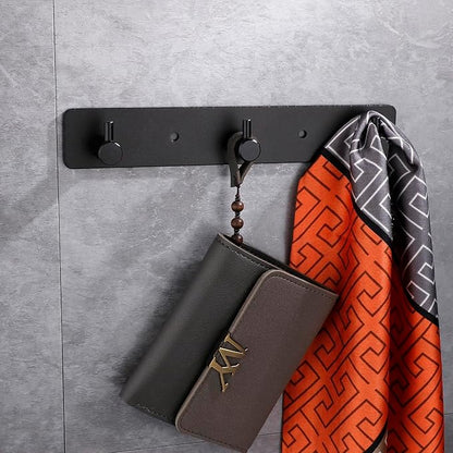 Black 3 Wall Hooks, Matte Black Bathroom Hook Rail, Self Adhesive Key Hook Rack Hanger Towel Robe Stick Hooks for Toilet Entryway Hallway Kitchen Wall Mounted