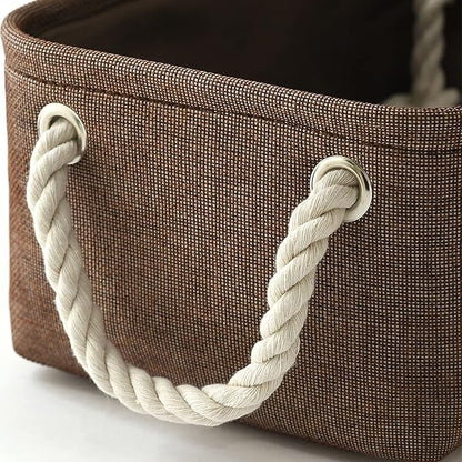 TheWarmHome Storage Basket for Organizing - 12x8x5 inch Small 6 Pack Collapsible Storage Bin for Shelves with Handles, Canves Storage Box for Cloth Closet Organizer Gift Toy (Brown)