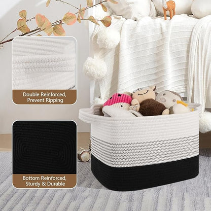 Storage Basket for Organizing, Woven Baskets for Storage, Rectangle Decorative Baskets for Shleves, Closet, Toys, Books, Nursery Organizer Bins - Pack of 3 (Gradient Black)