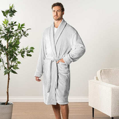 PAVILIA Mens Soft Robe | Warm Fleece Robes for Men, Soft Spa Bathrobe with Shawl Collar and Pockets