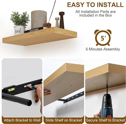 Fun Memories Floating Shelves 36 Inch Long, Deep Floating Shelf for Wall, 36 x 8 Floating Shelves Set of 2, 8 Inch Deep Wall Shelf for Living Room, Kitchen, Bedroom, Large Storage Shelves, Oak Color