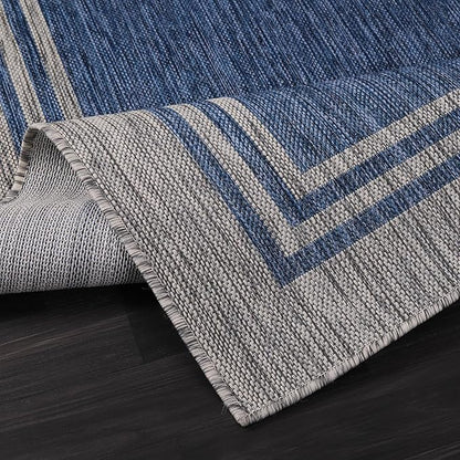 Bordered Outdoor Rug 5x7 Washable Outside Carpet for Indoor Patio Porch Waterproof Easy Cleaning Non Shedding Area Rugs Navy 5 x 7