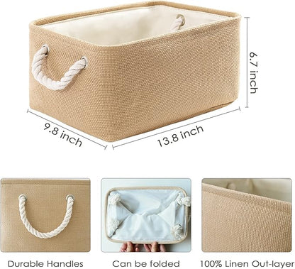 TheWarmHome Storage Bins for Shelves - Medium 3Pack 13.8L*9.8W*6.7H inch Canves Storage Basket for Organizing, Fabric Storage with Handles for Clothes Baby Dog Toys(Beige)