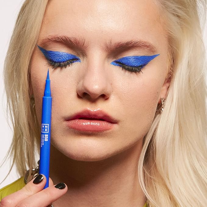 3INA The Color Pen Eyeliner 850 - Ultra Fine Tip 14H Blue Longwear Liquid Liner - Vibrant Colors, Matte, Smudgeproof, Flake Proof Eye Makeup - Cruelty Free, Paraben Free, Vegan Cosmetics - Blue