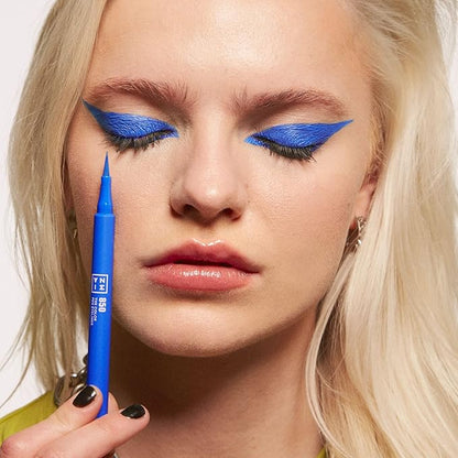 3INA The Color Pen Eyeliner 850 - Ultra Fine Tip 14H Blue Longwear Liquid Liner - Vibrant Colors, Matte, Smudgeproof, Flake Proof Eye Makeup - Cruelty Free, Paraben Free, Vegan Cosmetics - Blue