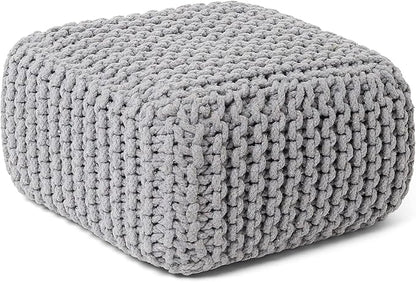 REDEARTH · Cube Low Pouf Foot Stool Ottoman - Hand Knitted Poof - Cord Boho Pouffe - Home Décor - Stuffed Footrest for Living Room - Nursery - Bedroom - Patio (16" x 16" x 8") - Light Gray