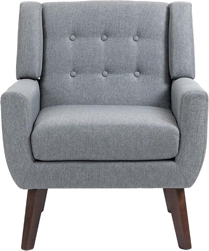 UIXE Accent Chair, Modern Upholstered Armchair in Fabric for Living Room, Comfy Club Arm Chairs Single Sofa Button Tufted Bedroom Reading Seat - Gray, Set of 4