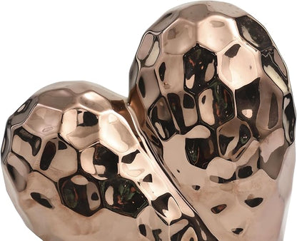 Deco 79 Ceramic Heart Decorative Sculpture Dimensional Angled Origami Inspired Home Decor Statue with Faceted Exterior, Accent Figurine 8" x 3" x 8", Rose Gold