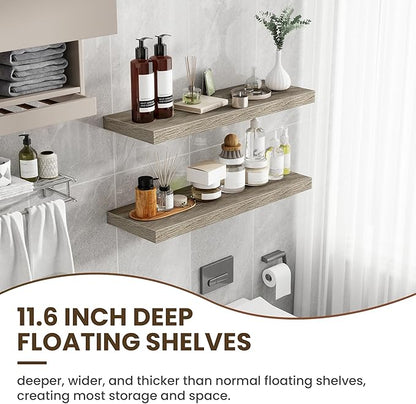 36 Inch Floating Shelves, 12 Inch Deep Floating Shelves for Wall, Floating Shelf with Invisible Brackets, Deep Shelves for Bathroom, Bedroom, Living Room, 2 Pack, Vintage Gray Oak