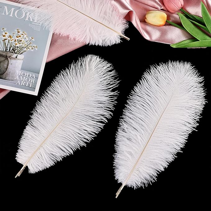THARAHT White Ostrich Feathers 24pcs Natural Bulk 10-12Inch 25cm-30cm for Crafts Wedding Party Centerpieces Easter Gatsby and Christmas Tree Decoration Feathers