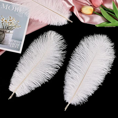 THARAHT White Ostrich Feathers 12pcs Natural Bulk 8-10Inch 20cm-25cm for Crafts Wedding Party Centerpieces Christmas Tree Decoration Feathers