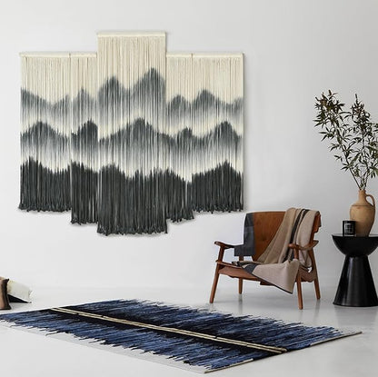 IOWER Large Macrame Wall Hanging 5Pcs Handmade Dip-Dyed Mountain Wall Decor Combination Suspension Bedroom Living Room Modern Fiber Yarn Wall Art