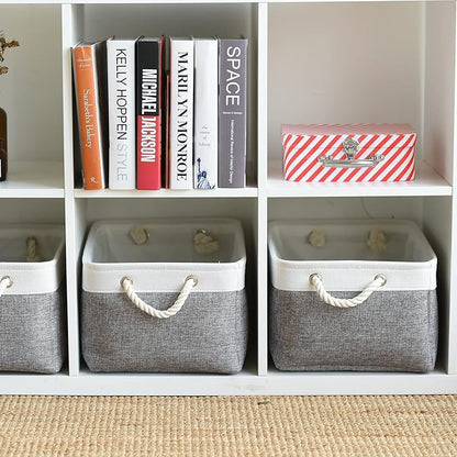TheWarmHome Organization and Storage Basket for Organizing- 16x12x8 inch 1 Pack Fabric Storage Cubes, Collapsible Storage Bins for Shelves Organizer Gift Closet Cloth Toy (White & Grey)