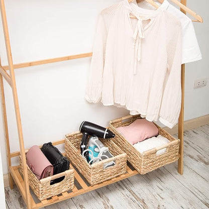 VATIMA Hyacinth Small Wicker Basket 11.6x8.1x4.9" - Bathroom Organizer, Wooden Handle, Decorative Storage