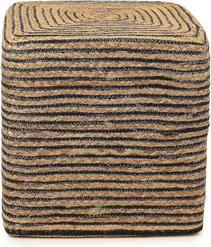 REDEARTH · Cube Pouf Foot Stool Ottoman - Jute Braided Pouffe Poof Accent Sitting Footrest for The Living Room, Bedroom, Nursery, Lounge 50% Jute 50% Cotton Set of 2 (14.5”x14.5”x16”; Natural Black)