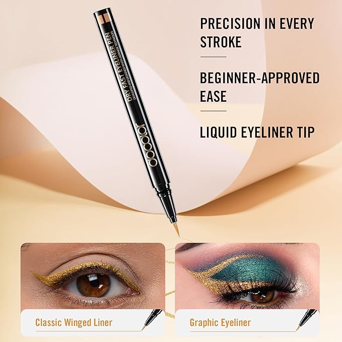 docolor Eyeliner, 2PCS Gold Liquid Eyeliner Waterproof Eye Liner Pen Super Slim Precise All Day Gold Eye Pencils Professional Makeup Liquid Eye Liner Pencil for Women