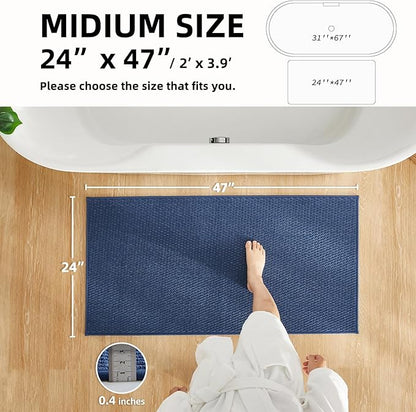 Bathroom Rugs Non Slip Washable, Super Absorbent Thin Bath Mat Quick Dry Low Pile Bathroom Rug, Navy Blue 24"x47"