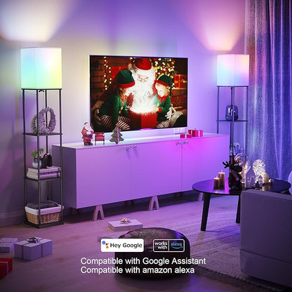 SUNMORY Floor Lamp with Shelves, Smart APP Control Standing Lamps with RGB Bulb, 4-Tier Dimmable Floor Lamps for Living Room, Tall Lamp for Bedroom, Office, Corner Display Bookshelf Lamp