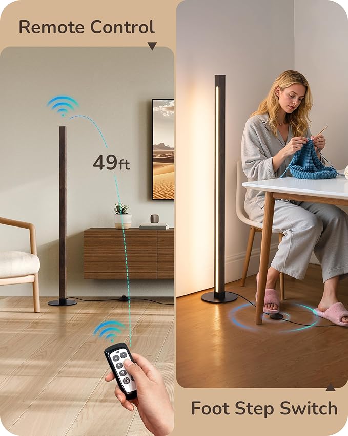 EDISHINE Floor Lamps for Living Room, Upgraded Dual-Sided Lighting, Wooden Corner Floor Lamp, LED Corner Lamp with Remote/Foot Control, 7CCT & Dimmable Standing Lamp for Bedroom, Office, Dark Walnut