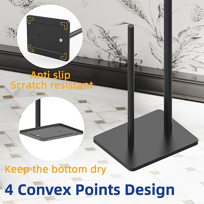 RUACQ Toilet Paper Holder Stand, Bathroom Toilet Paper roll Holder Free Standing with Storage for 4 Rolls, Post Pivoting Design, Stable Weighted Base, SUS304 Stainless Steel (Matte Black)