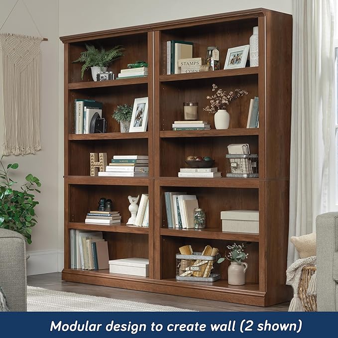 Sauder Miscellaneous Storage 5 Split Bookcase/Book Shelf, L: 35.28" x W: 13.23" x H: 69.76", Oiled Oak finish