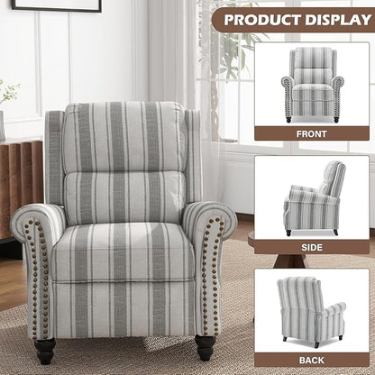 UIXE Pushback Recliner Chair Push Back Accent Chair, Fabric Overstuffed Armchair for Living Room, Rivet Trim Club Chair Home Theater Single Sofa Bedroom Reading Seat - Stripe Gray